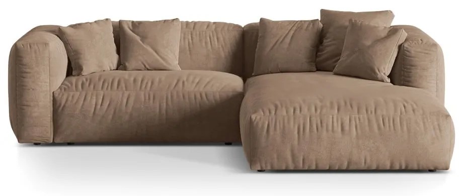 Divano angolare componibile marrone chiaro (con penisola a destra/con chaise lounge) con rivestimento in velluto Martina – Micadoni