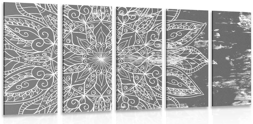 Quadri 5 pezzi – Texture di Mandala in bianco e nero
