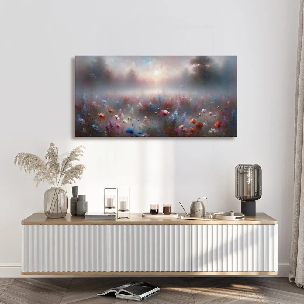 Quadro su tela – Nebbia mattutina sopra i fiori
