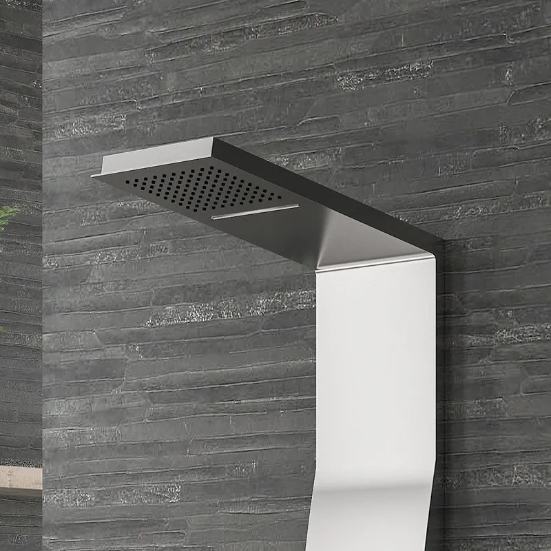 Kamalu - Pannello doccia termostatico in acciaio con cascata ed iniettori ad effetto pioggia | KLES-8600