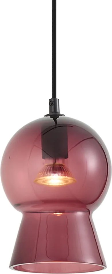 Lampada a sospensione retrò nera con vetro viola per sistema a binario monofase - Iconic Bell