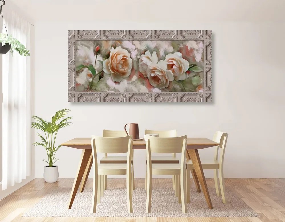 Quadro su tela – Rosa in cornice storica