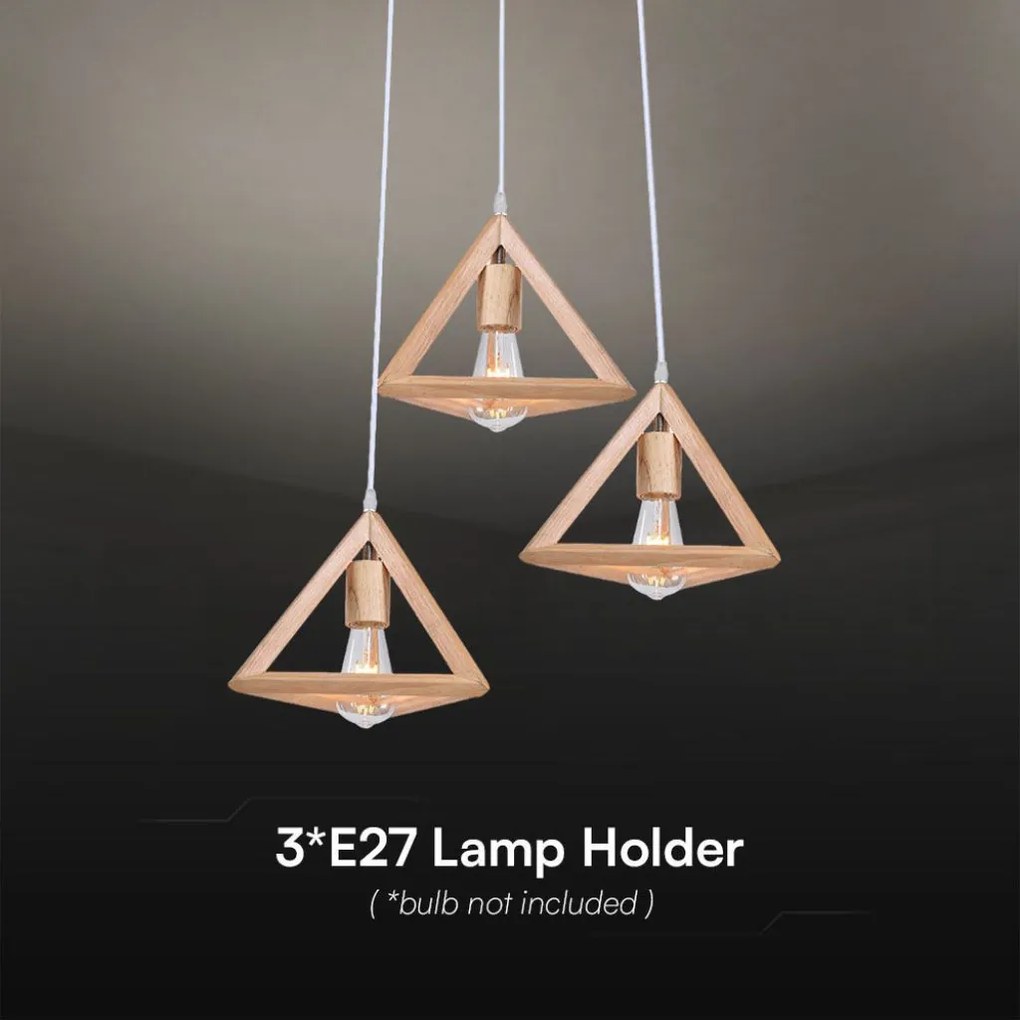 Lampadario a sospensione in legno triangolare E27x3 max 40W – H1200mm