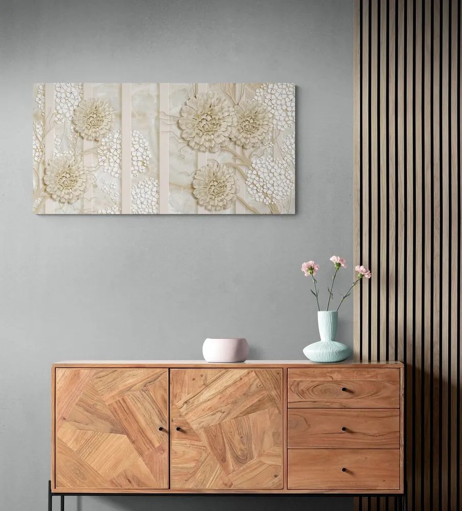 Stampa su tela – Fiori astratti su sfondo di marmo