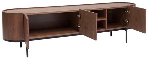 Mobile TV design legno scuro noce e metallo nero con scomparti L180 cm SKYE