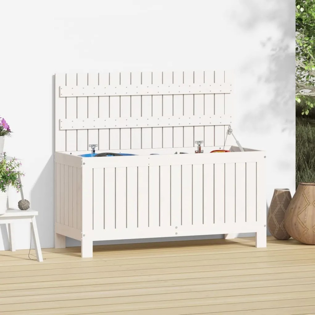 Contenitore Giardino Bianco 108x42,5x54 Cm Legno Massello Pino /
