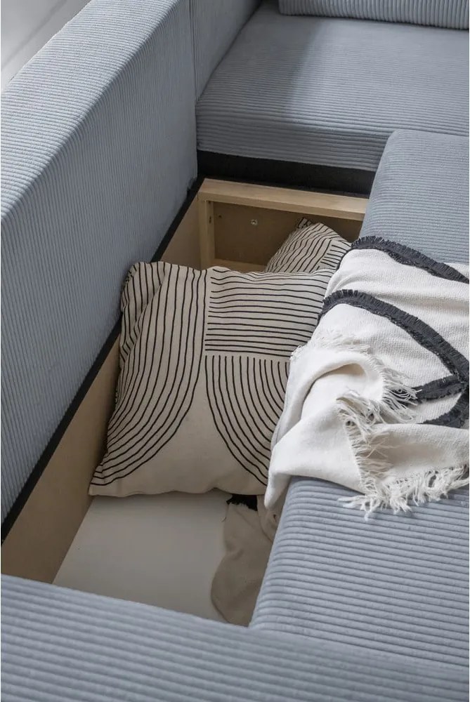 Divano letto angolare in velluto a coste grigio chiaro Brave Dave - Miuform