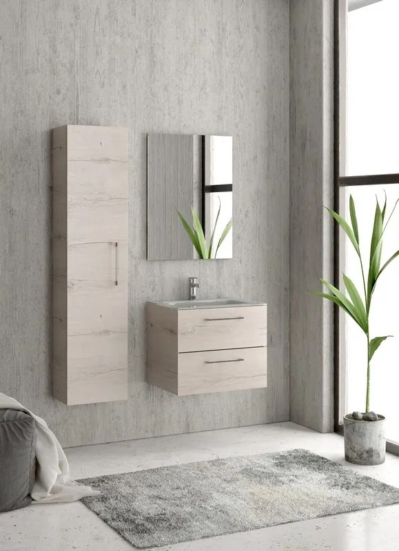 Composizione lavabo bagno con mobile 60 cm, colonna e specchio EL-60B - KAMALU
