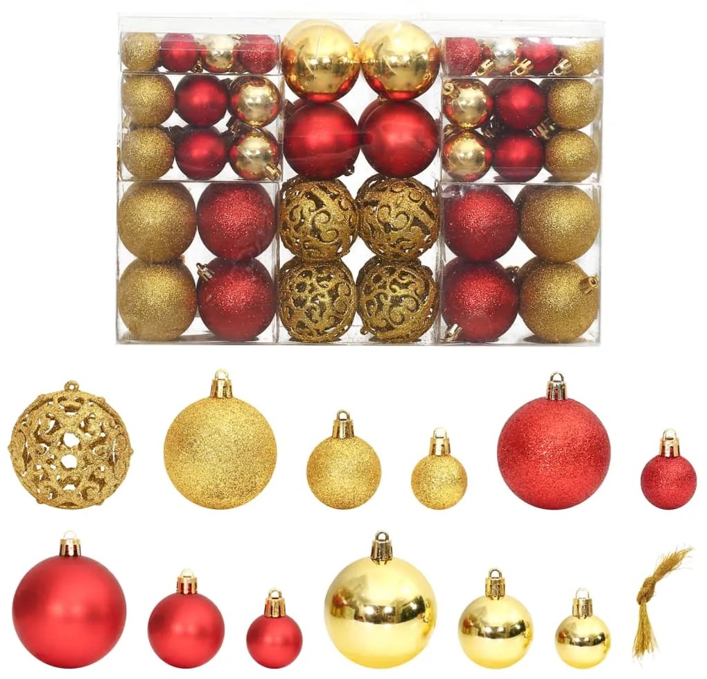 Set Palline di Natale 100 pz 3/4/6 cm, Oro e Rosso Vino