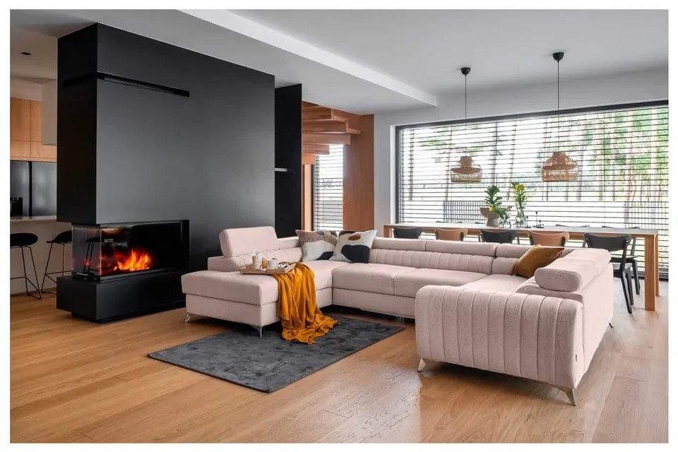 Divano angolare rosa allungabile/con contenitore (con penisola a sinistra/a U) Louis – ELTAP