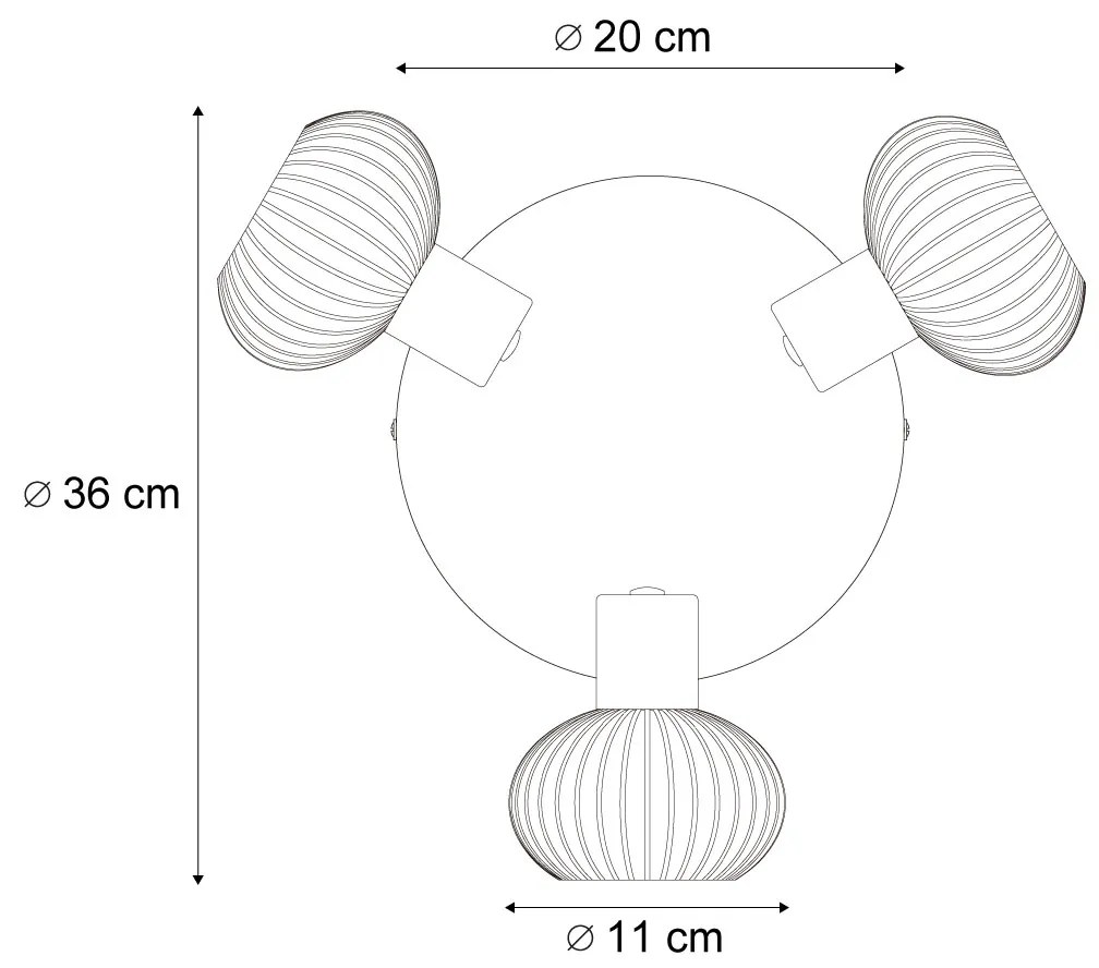 Faretto da soffitto moderno nero con vetro fumé rotondo a 3 luci - Teddy