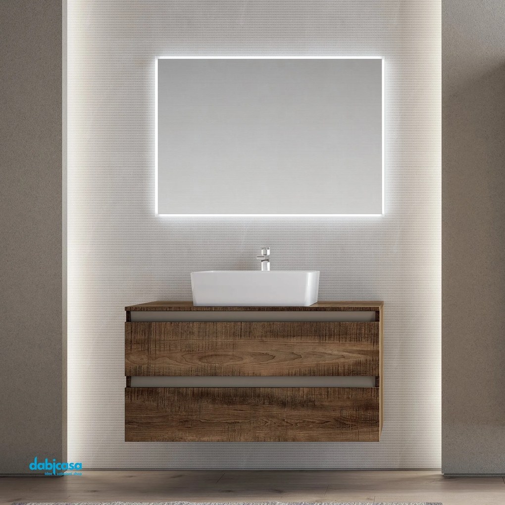 Mobile Bagno Sospeso "Cube 1" Da 80 Cm Composto Da Due Cassetti Lavabo E Specchio