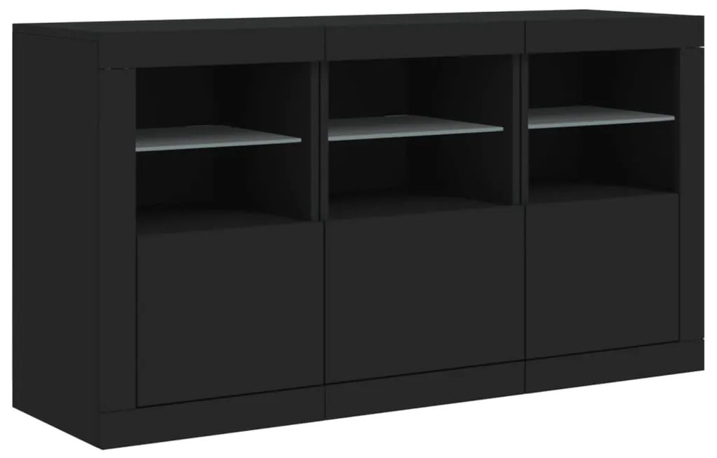 Credenza con luci led nera 123x37x67 cm