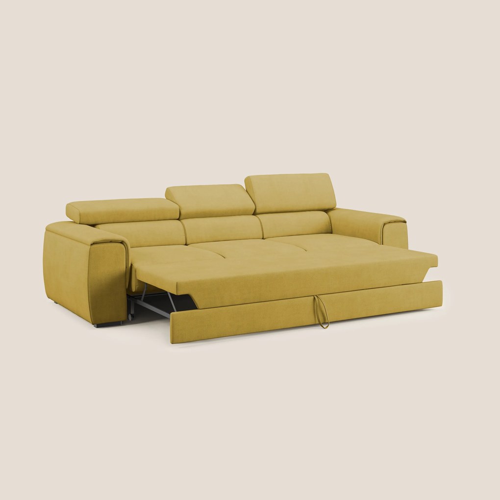 Zeno Divano con pouf estraibile poggiapiedi a 3 sedute in tessuto morbido impermeabile T02 giallo
