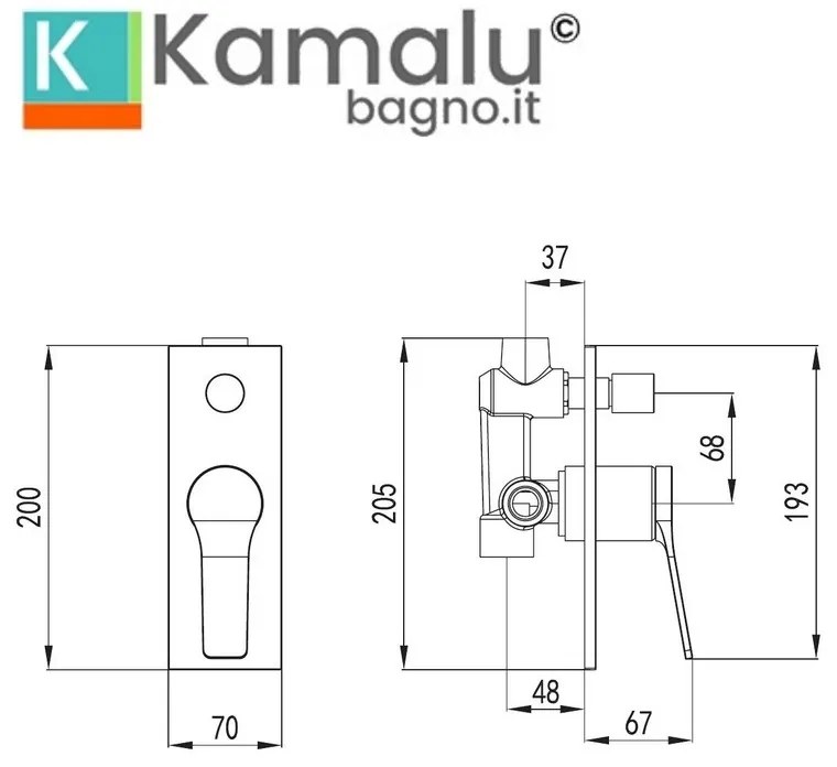 Kamalu - set doccia a incasso completo con braccio doccia, soffione e miscelatore con finitura nera | kam-kanda nero