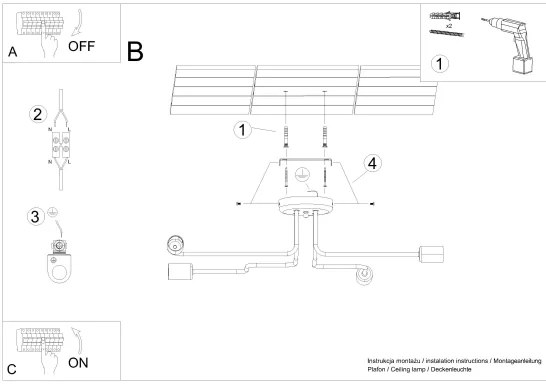 Sollux SL.1446 - Lampadario a plafone VECTOR 4xE27/15W/230V nero