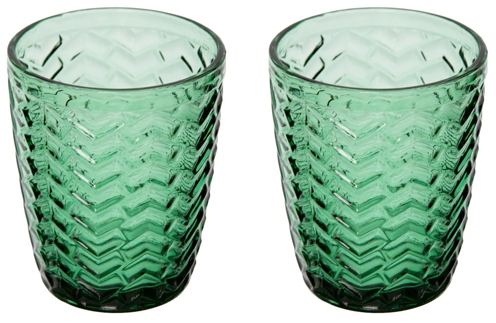 Set 2 bicchieri acqua vetro verde lavorato Milo