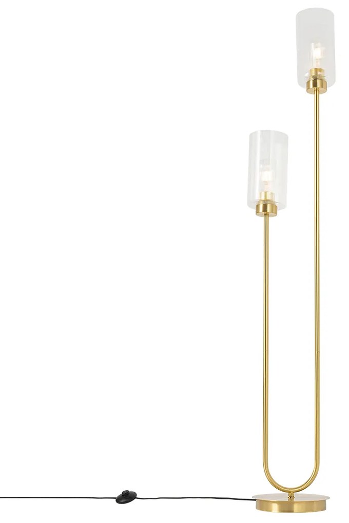 Lampada da terra Art Déco oro con vetro 2 luci - Laura