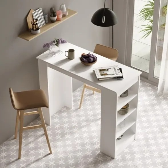 Tavolo Da Cucina Alto Con Ripiani Laterali 120x52x102H Bianco