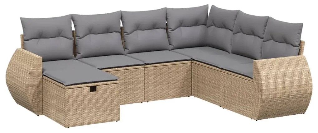 Set Divano da Giardino 7 pz con Cuscini Beige Misto Polyrattan