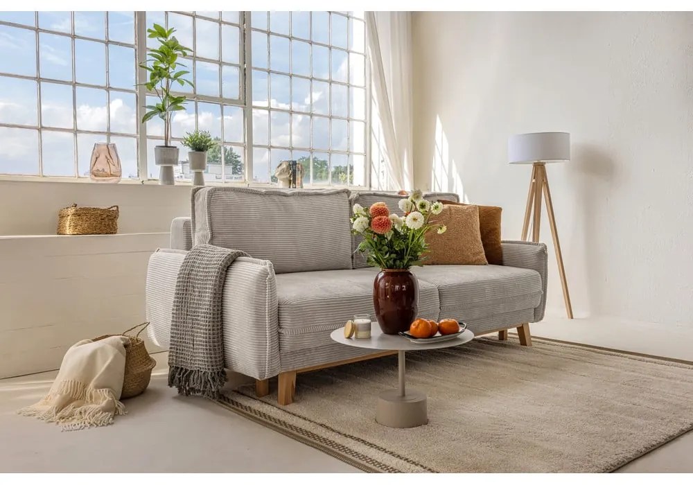 Divano letto in velluto a coste beige 218 cm Tori - Bonami Selection