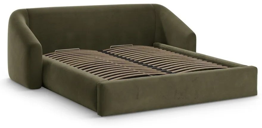 Letto matrimoniale imbottito verde con contenitore con rete inclusa 180x200 cm Campi – Cosmopolitan Design
