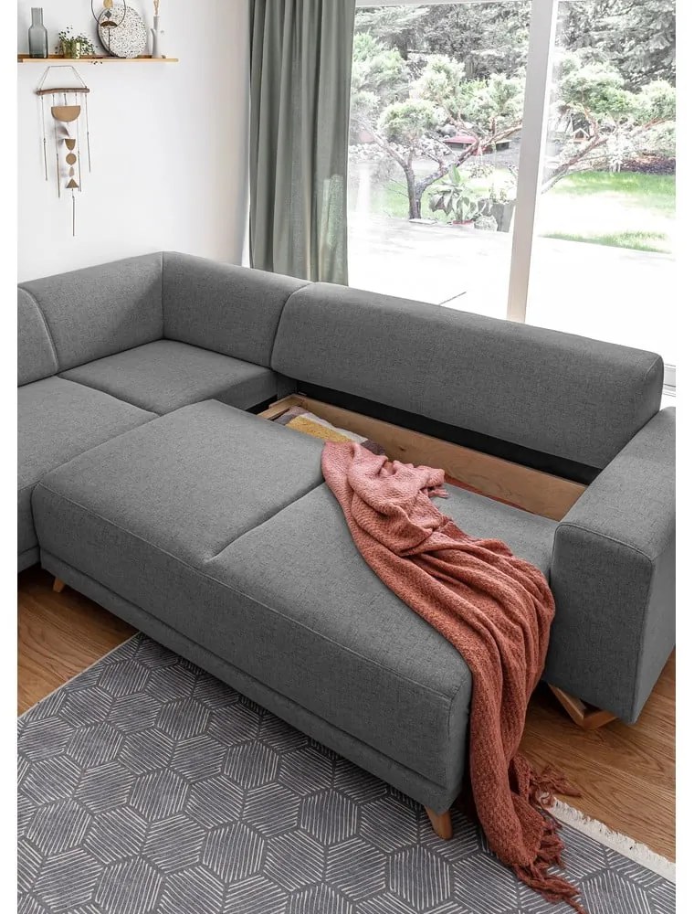 Divano angolare grigio allungabile e con contenitore (penisola a sinistra/a L) Classy Sophie – Miuform
