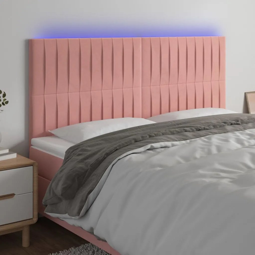 Testiera A Led Rosa 180x5x118/128 Cm İn Velluto /