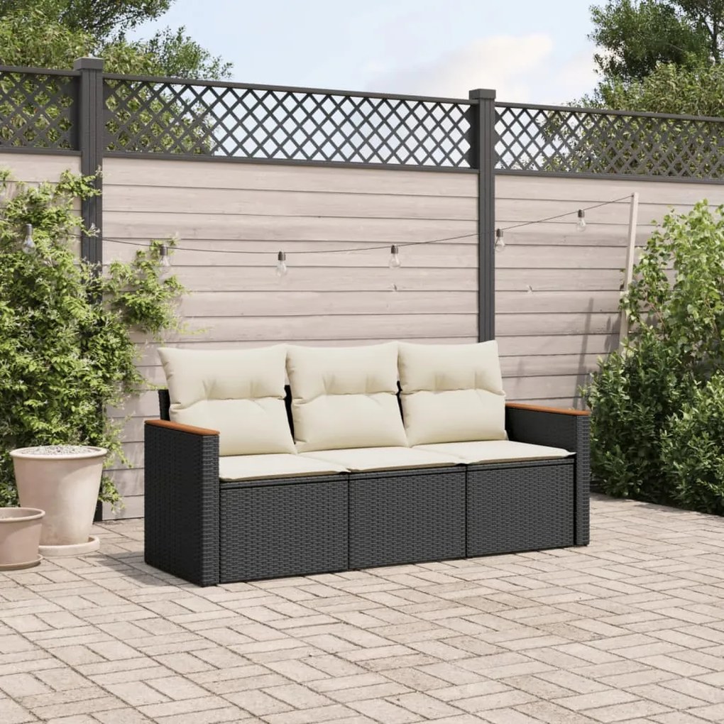 Set Divani da Giardino 3 pz con Cuscini in Polyrattan Nero