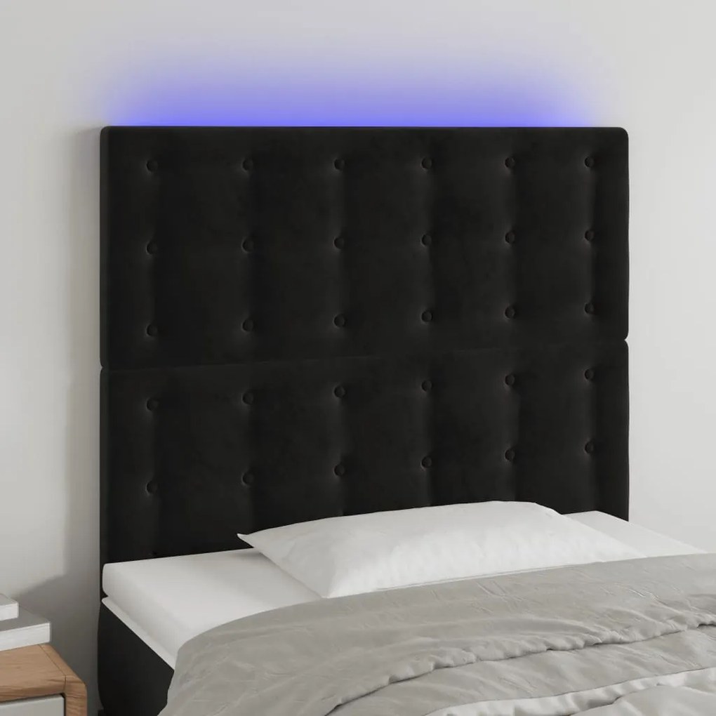 Testiera A Led Nera 100x5x118/128 Cm İn Velluto /