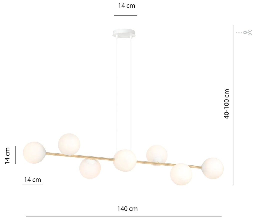 Sospensione Contemporanea Gravity 8 Luci In Acciaio Bianco E Oro E Vetro Bianco