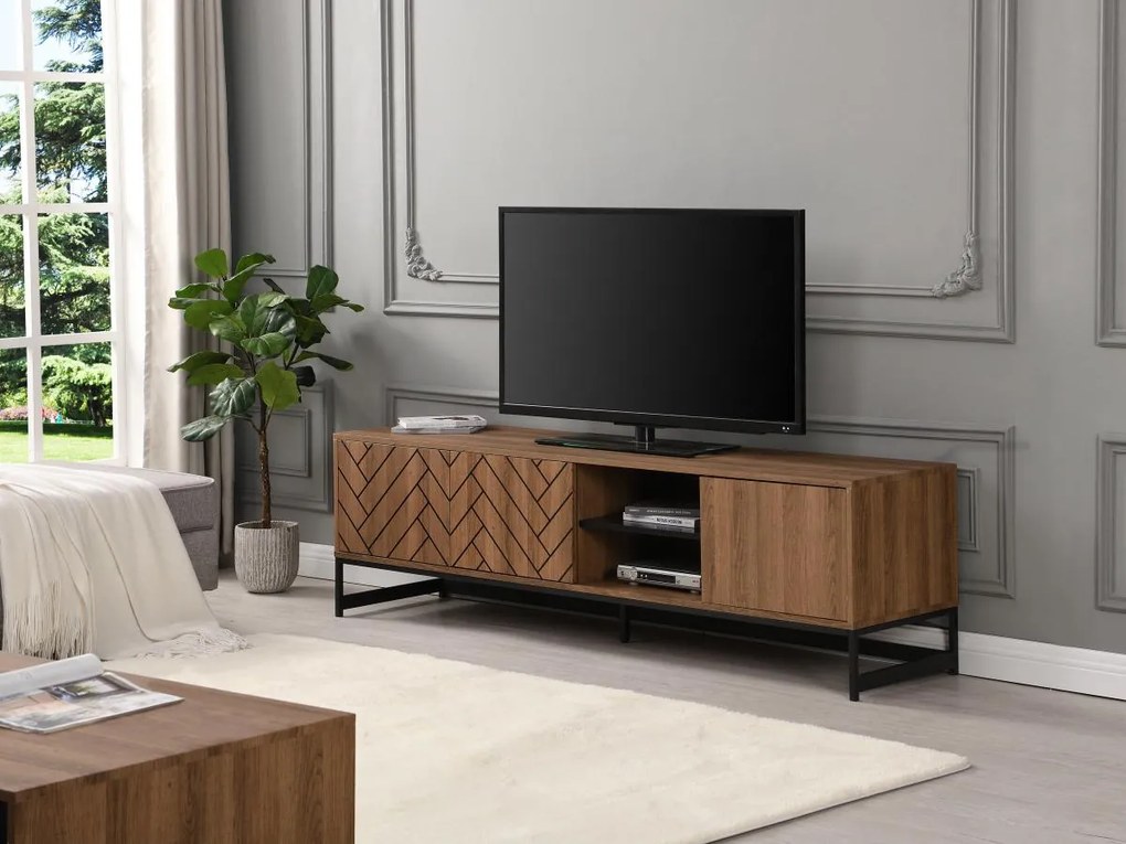Mobile TV con 3 ante e 2 nicchie MDF Naturale e Nero - CARATANA