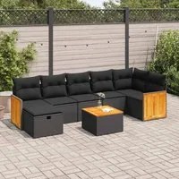 Set Divani da Giardino con Cuscini 8 pz Nero in Polyrattan 3326045