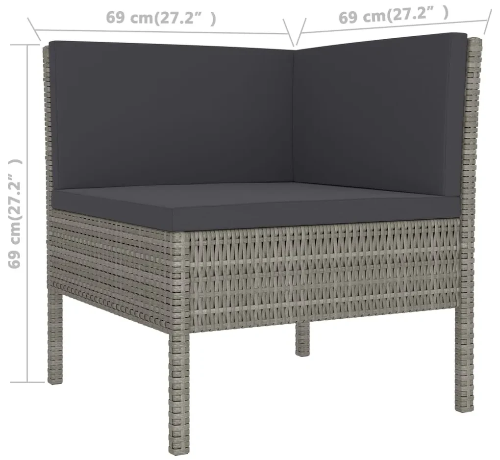 Set divani da giardino 3 pz con cuscini in polyrattan grigio