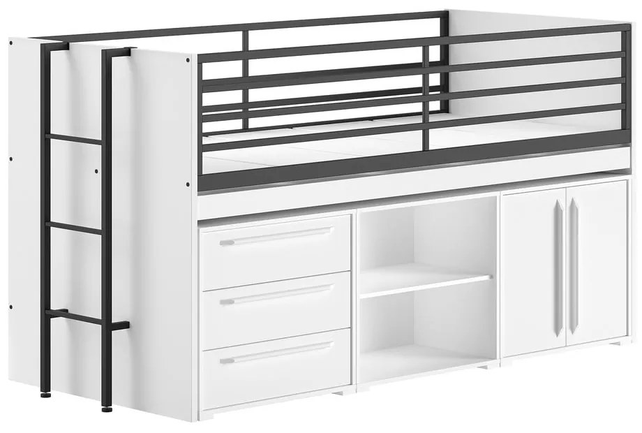 Letto da bambini rialzato bianco con contenitore con rete inclusa 90x200 cm Sam – Vipack