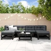 Set Divani da Giardino 7 pz con Cuscini in Legno Massello Nero 3185931