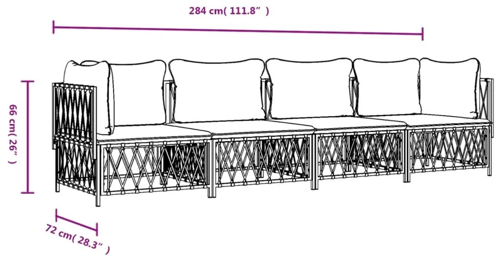 Set Salotto da Giardino 4 pz con Cuscini in Acciaio Bianco