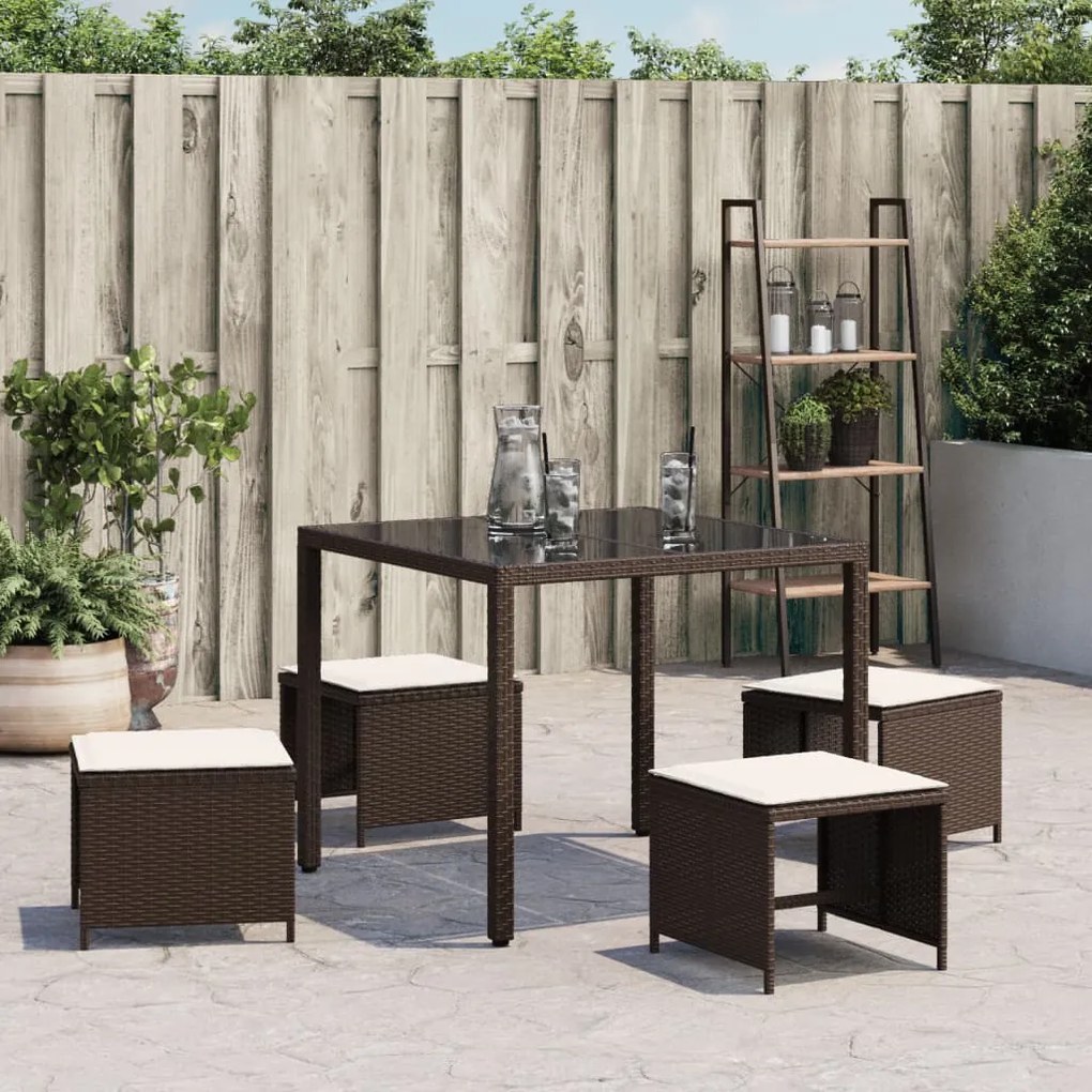 Sgabelli giardino con cuscini 4pz marroni 40x40x35cm polyrattan