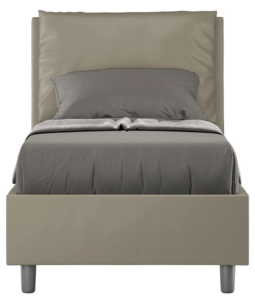 Letto singolo imbottito similpelle Antea con e senza rete e contenitore 80x210, Cappuccino / Contenitore