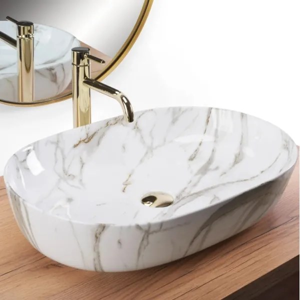 REA-U9656 - Lavabo da appoggio CLEO 41 x 60,5 cm in ceramica/effetto marmo