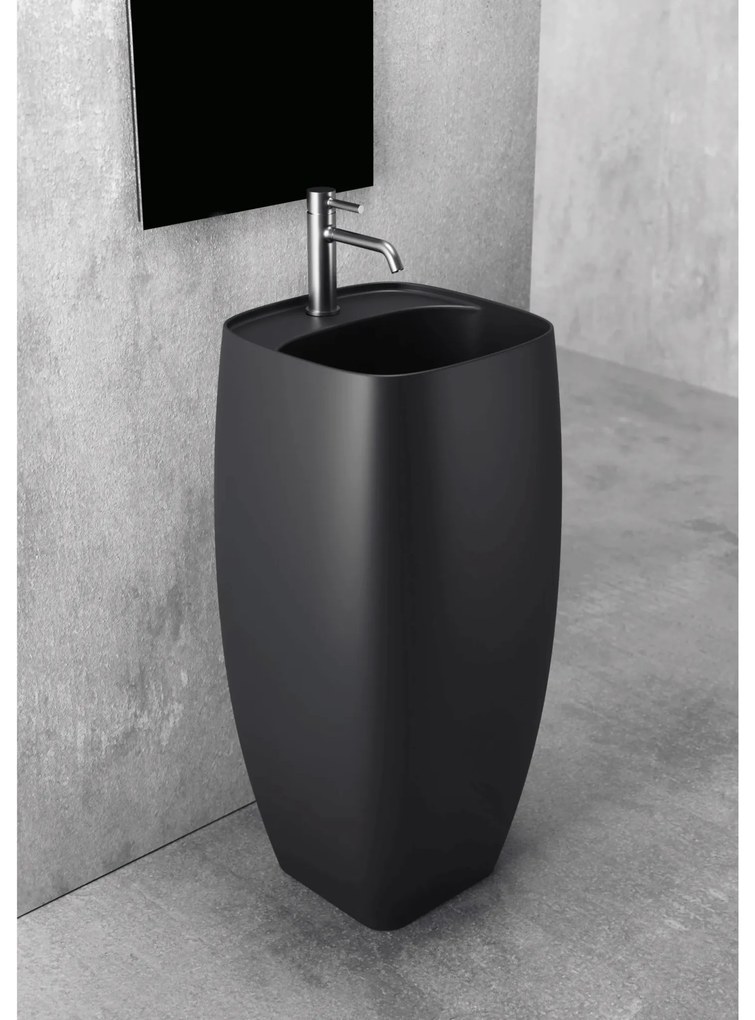 Lavabo Freestanding 47,5 Cm Con Scarico a Pavimento Alice Ceramica "Nur" Nero Opaco