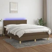 Letto a Molle Materasso e LED MarroneScuro 140x190cm in Tessuto 3133792