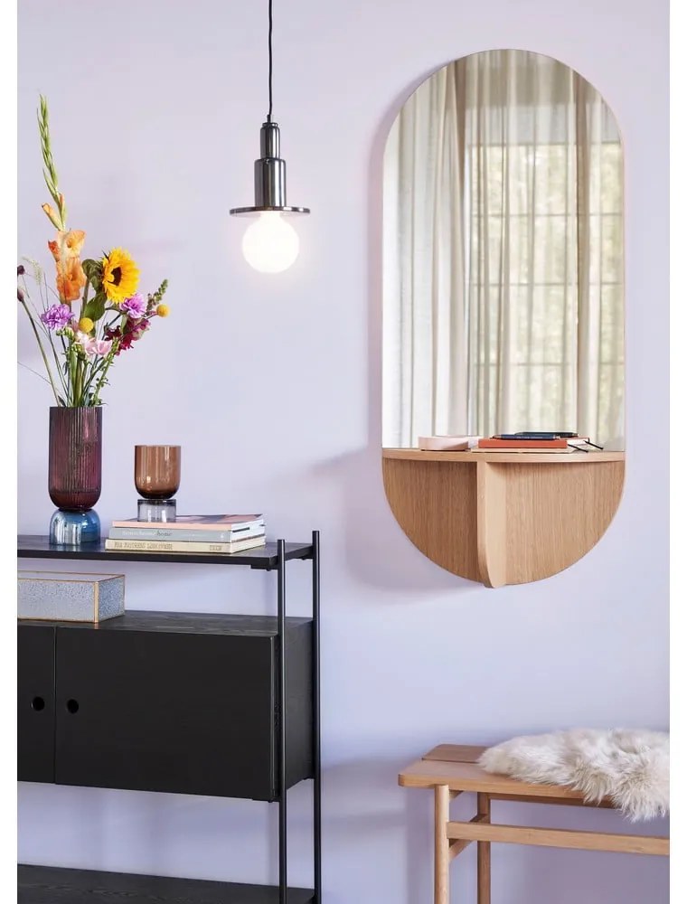 Specchio a parete con mensola con impiallacciatura in rovere Natur, 55 x 120 cm - Hübsch