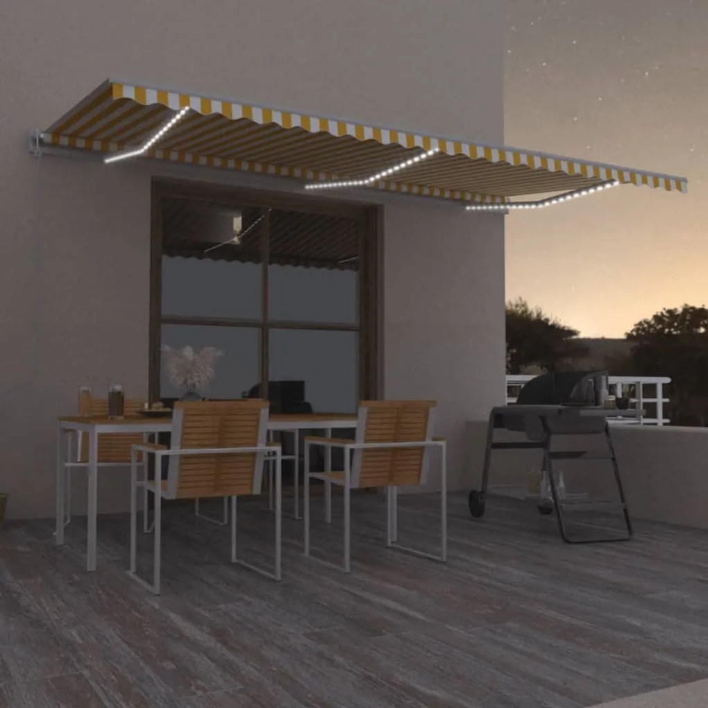 Tenda Automatica Con Sensore Vento Led 600x300 Cm Gialla Bianca /
