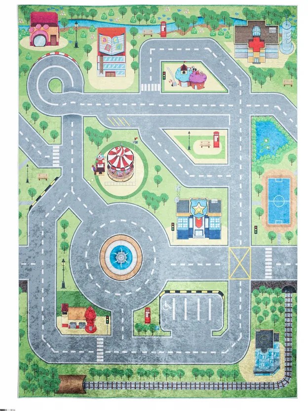 Tappeto per bambini con il motivo di una parte della città  Larghezza: 80 cm | Lunghezza: 150 cm