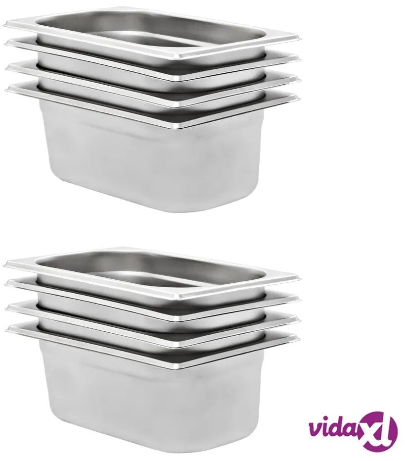 vidaXL Contenitori Gastronorm 8 pz GN 1/4 100 mm in Acciaio Inox