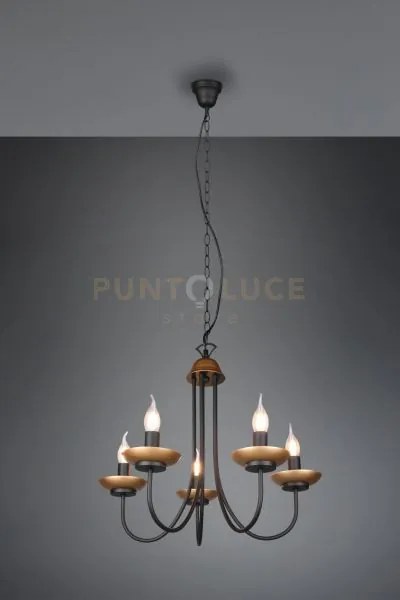 Lampadario livia  5 luci d.58 metallo nero e oro anticato  101700532