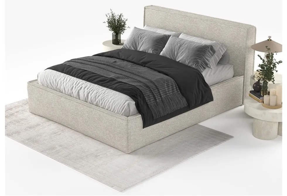 Letto matrimoniale imbottito grigio chiaro con contenitore con rete inclusa 180x200 cm Lounge L – Maison de Rêve