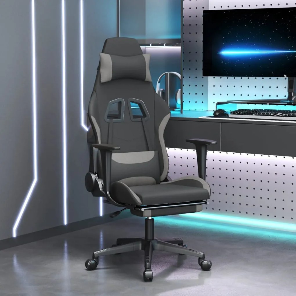 Sedia da Gaming con Poggiapiedi Nero e Grigio Chiaro in Tessuto cod mxl 67194