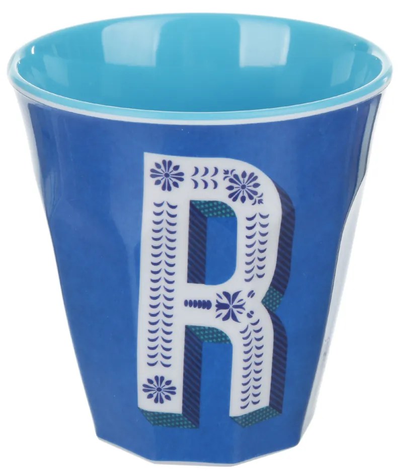 Bicchiere melammina blu lettera R 280 ml Maiolika